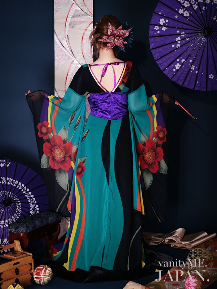 LoveRich 和装コスチューム（., 総花柄のバイカラー花魁ドレス