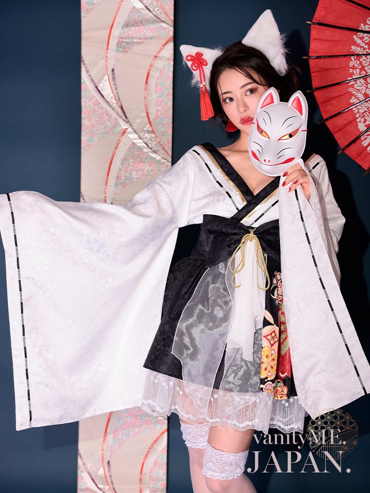 2点セット】狐巫女 ミニ丈 白×黒 vcsot-231017-2