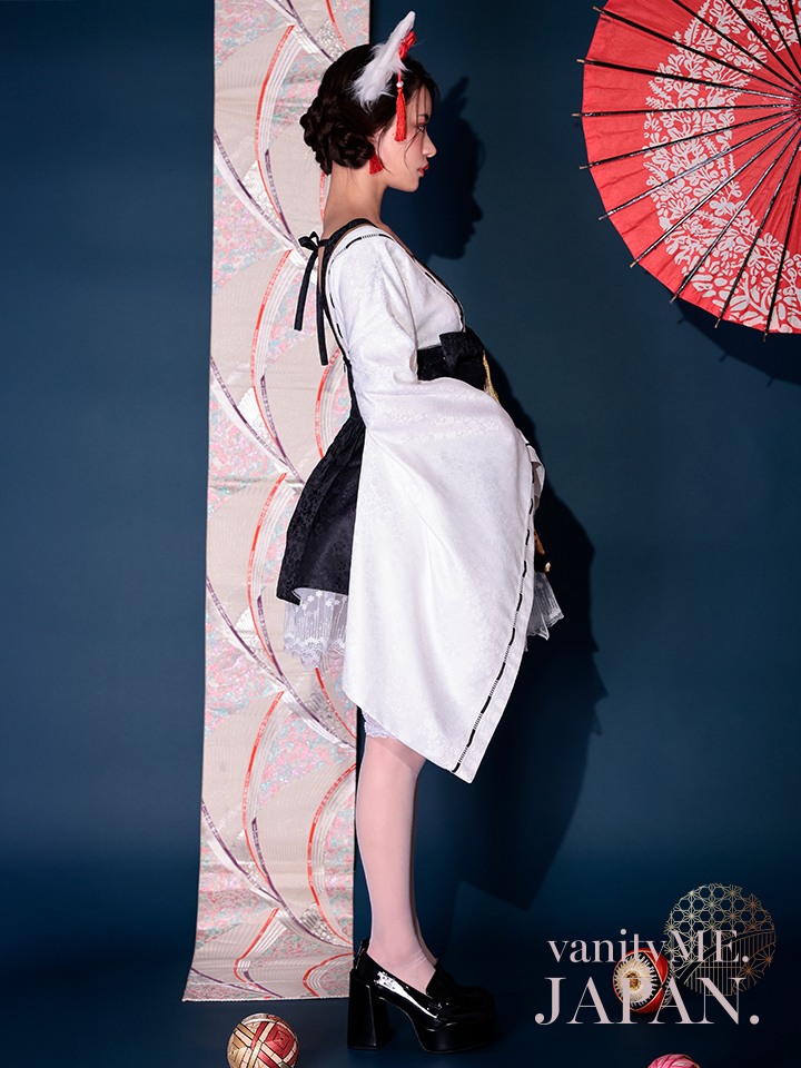 2点セット】狐巫女 ミニ丈 白×黒 vcsot-231017-2