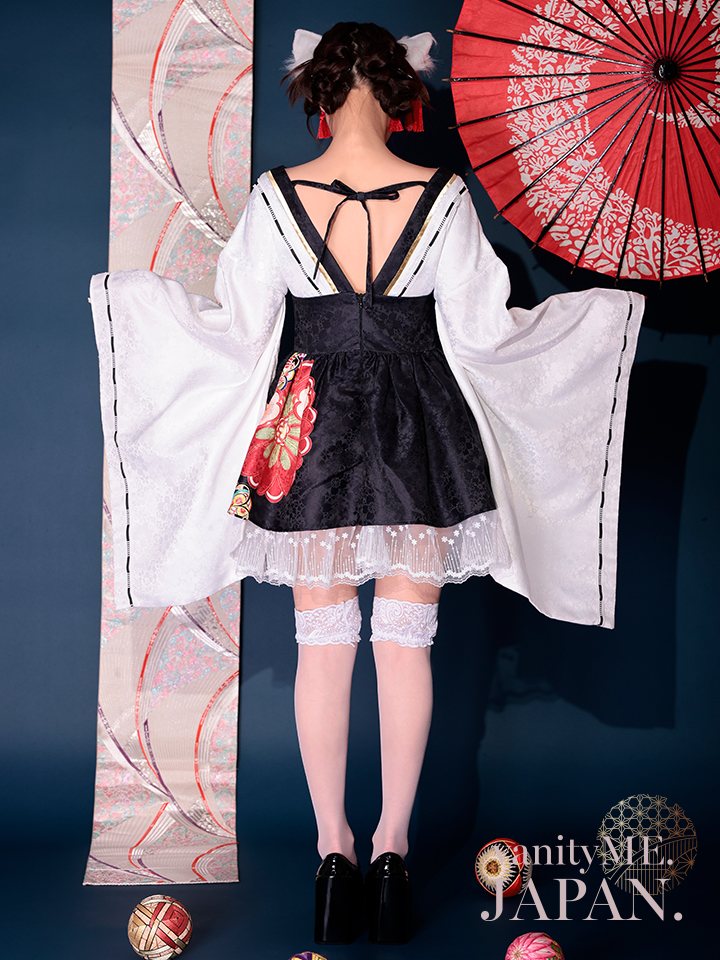 2点セット】狐巫女 ミニ丈 白×黒 vcsot-231017-2