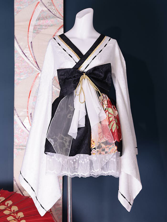 2点セット】狐巫女 ミニ丈 白×黒 vcsot-231017-2