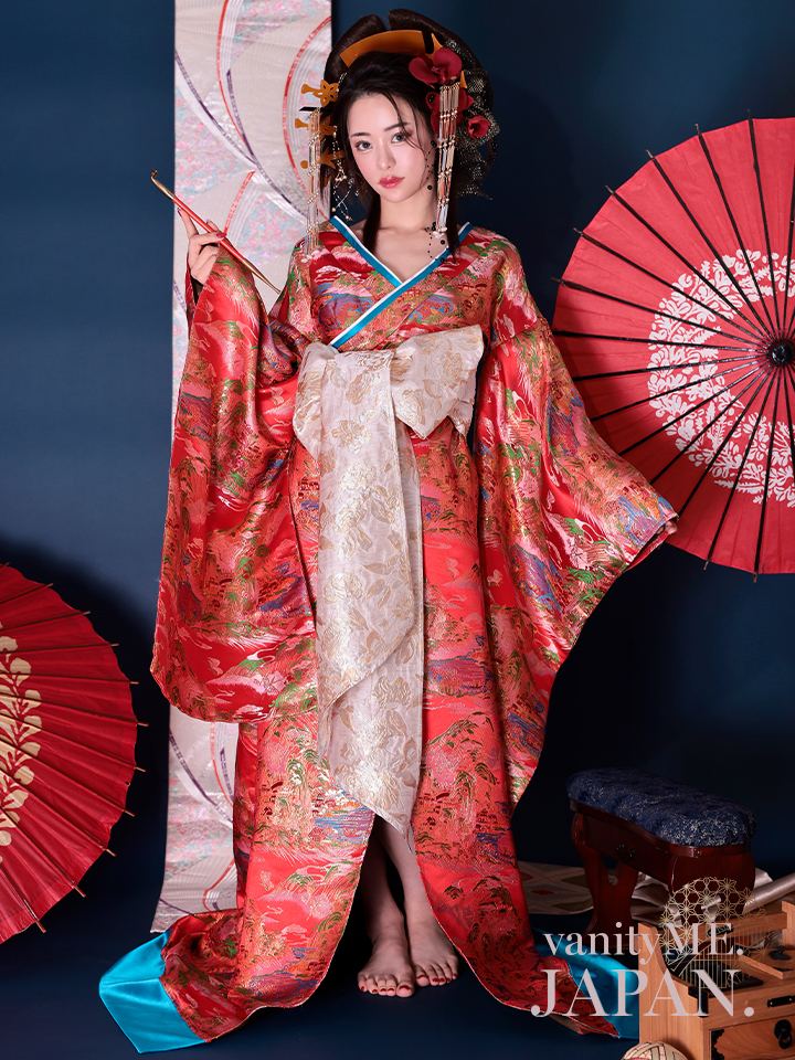 花魁 大奥 花魁コスチューム 赤 和柄 本格和装 着物 花魁ドレス vcsot-231019