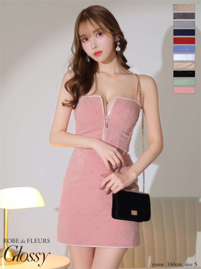 Glossy ローブドフルールグロッシー スタッズ×キルティングセットアップキャミドレス gl2896-c