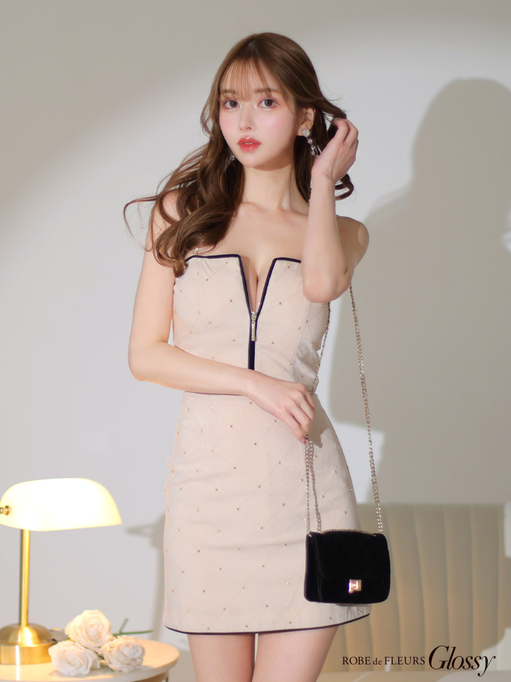 Glossy ローブドフルールグロッシー スタッズ×キルティングセットアップキャミドレス gl2896-c