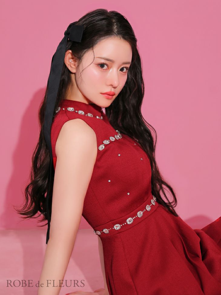 ROBE de FLEURS ローブドフルール スプリングツイード×ビジューフレアミニドレス fm3322-c