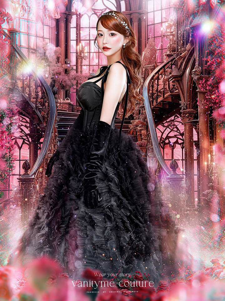 vanityME.couture. バニティミークチュール ベアトップ ボリュームフリル プリンセス 姫 ロングドレス バースデードレス ブラック vctr-t-2397-1