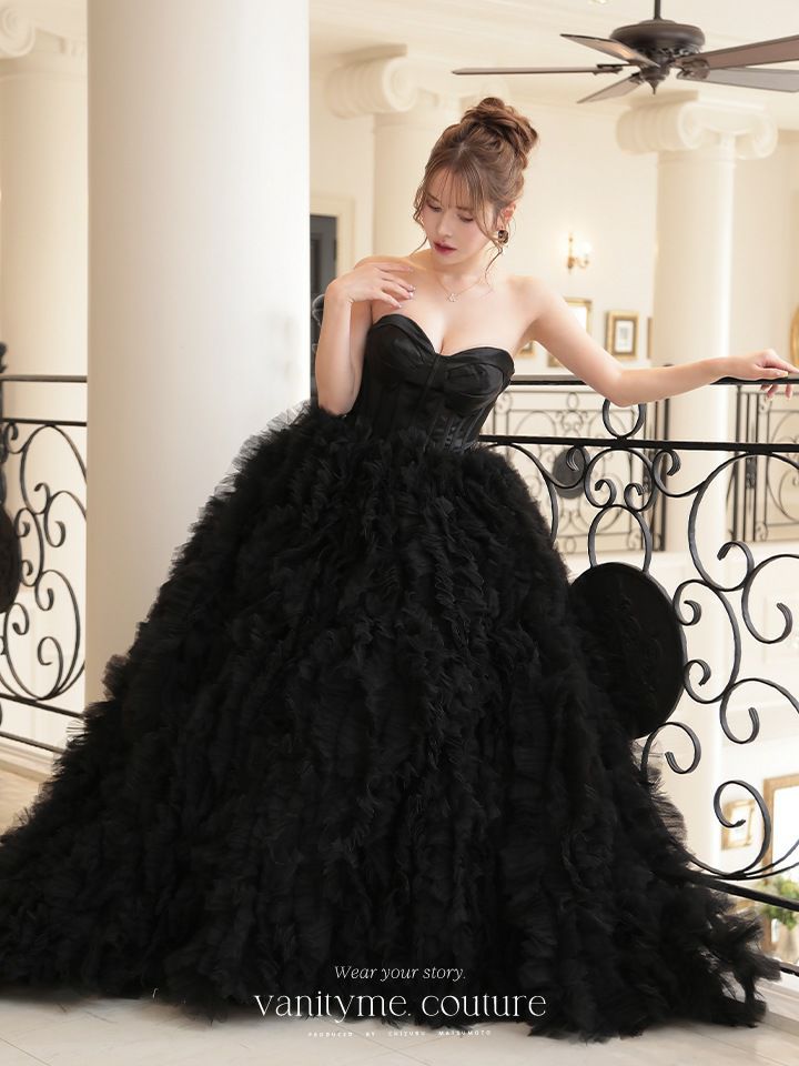 vanityME.couture. バニティミークチュール ベアトップ ボリュームフリル プリンセス 姫 ロングドレス バースデードレス ブラック vctr-t-2397-1