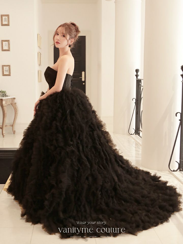vanityME.couture. バニティミークチュール ベアトップ ボリュームフリル プリンセス 姫 ロングドレス バースデードレス ブラック vctr-t-2397-1