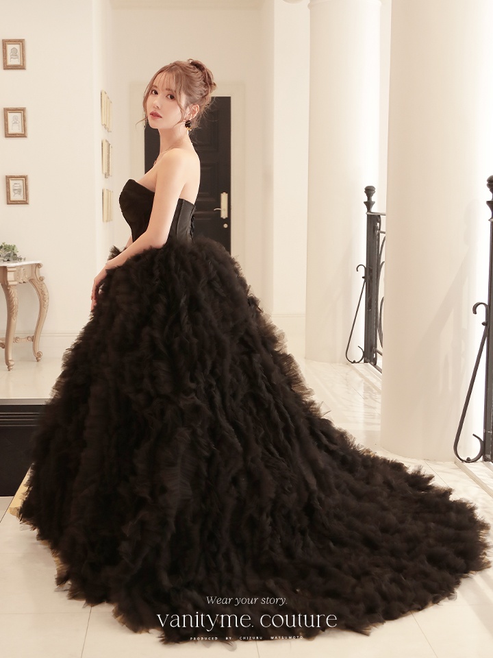 vanityME.couture. バニティミークチュール ベアトップ ボリュームフリル プリンセス 姫 ロングドレス バースデードレス ブラック vctr-t-2397-1