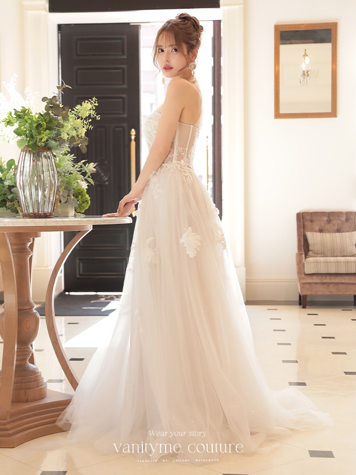 vanityME.couture. バニティミークチュール バースデードレス ワンショルダー フラワー ロングドレス ホワイト  vctr-la-2382-3