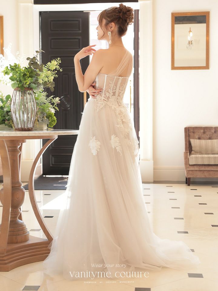 vanityME.couture. バニティミークチュール バースデードレス ワンショルダー フラワー ロングドレス ホワイト  vctr-la-2382-3
