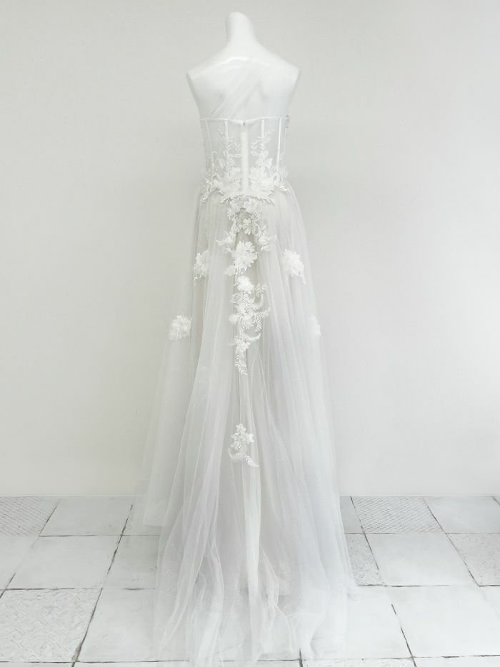 vanityME.couture. バニティミークチュール バースデードレス ワンショルダー フラワー ロングドレス ホワイト  vctr-la-2382-3