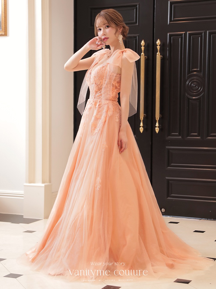 vanityME.couture.バニティミークチュール バースデードレス ダブルリボンショルダー バタフライモチーフ 刺繍ラメ ロングドレス ピンク vctr-la-2398-1