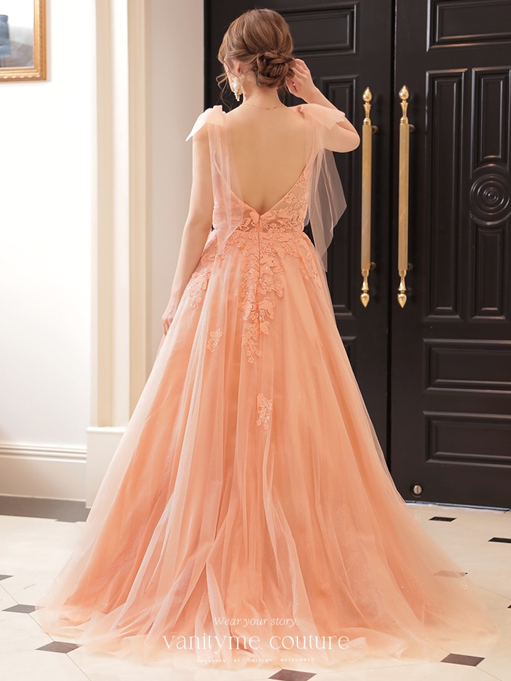 vanityME.couture.バニティミークチュール バースデードレス ダブルリボンショルダー バタフライモチーフ 刺繍ラメ ロングドレス ピンク vctr-la-2398-1