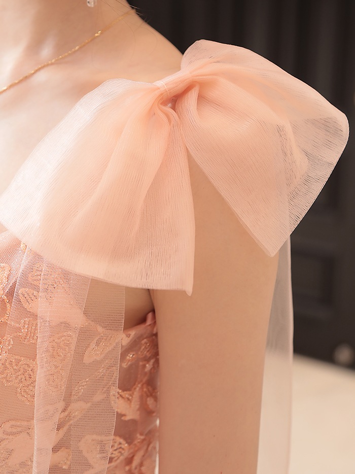 vanityME.couture.バニティミークチュール バースデードレス ダブルリボンショルダー バタフライモチーフ 刺繍ラメ ロングドレス ピンク vctr-la-2398-1