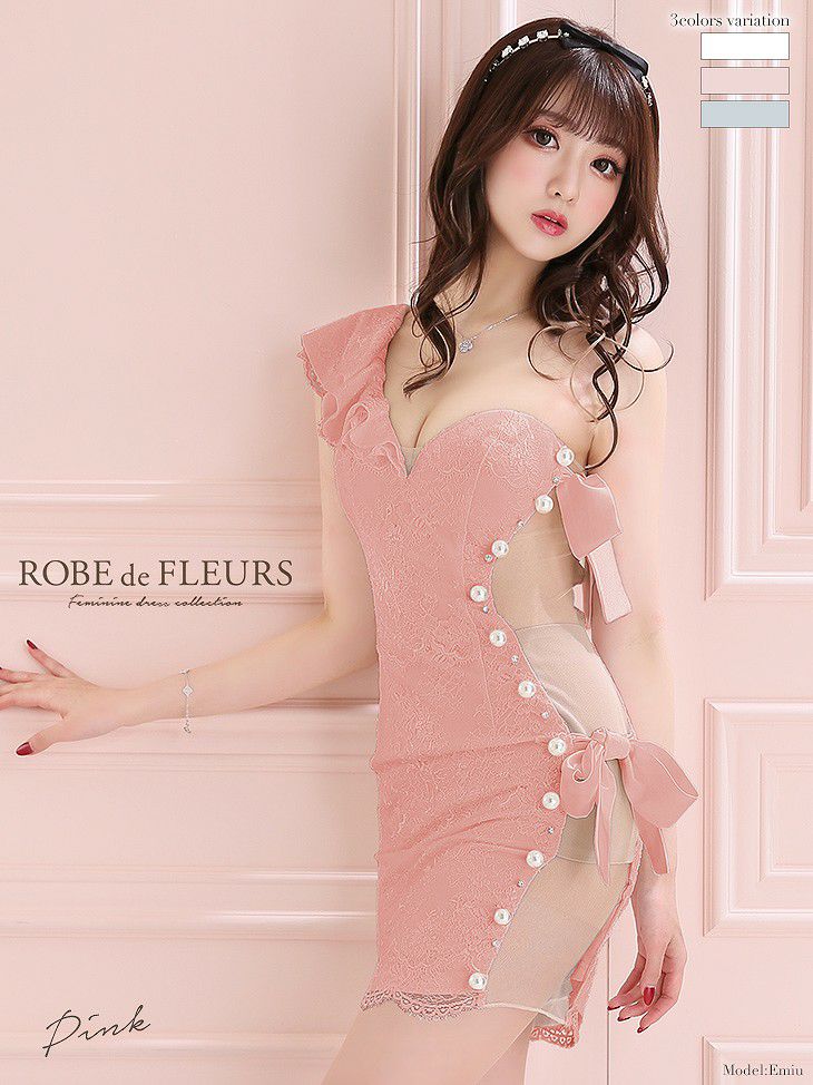 【ROBE de FLEURS SALE】ローブドフルール ピンク ジュエリー×リボンタイトミニキャバドレス fm2200-1-s24