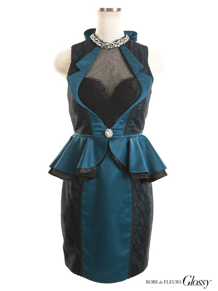 【ROBE de FLEURS SALE】Glossy ローブドフルールグロッシー ブラック Satin collar lacy dress  gl2345-1-s24