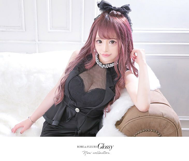 【ROBE de FLEURS SALE】Glossy ローブドフルールグロッシー ターコイズ Satin collar lacy dress  gl2345-2-s24