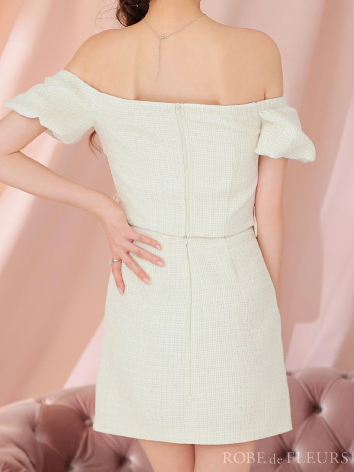 ROBE de FLEURS ローブドフルール ウエストリボン×パフスリーブキャバドレス fm3521-c