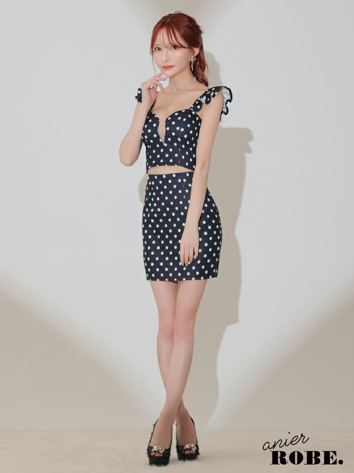 ROBE de FLEURS ローブドフルール ホワイト dot bust cut frill setup dress