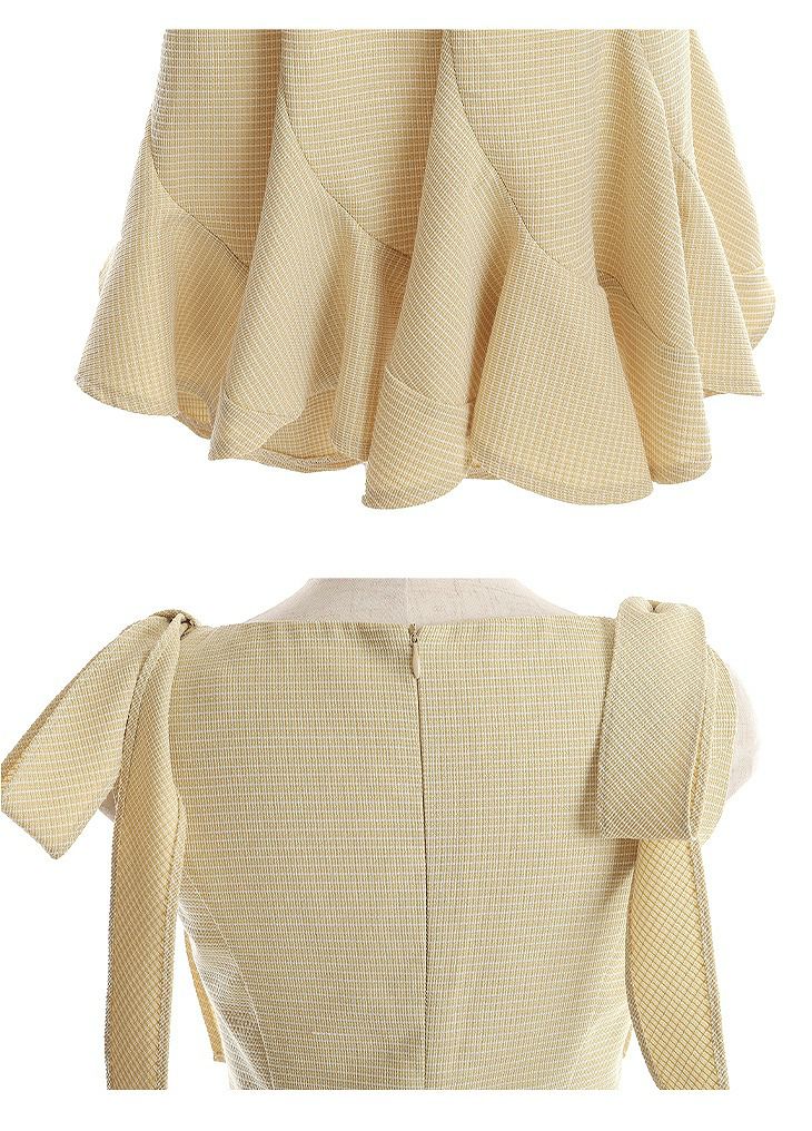 DEA. ディア バイ ローブドフルール アイボリー ショルダーリボンマーメードミディドレス de2839-4