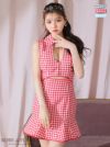 ROBE de FLEURS ローブドフルール ブラック×ホワイト ウエストオープンギンガムチェックミニキャバドレス fm3706-1
