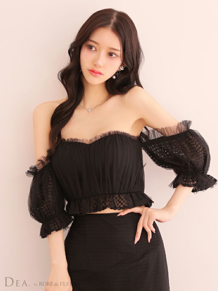 DEA. ディア バイ ローブドフルール フリルオフショルセットアップロングキャバドレス de3601-c