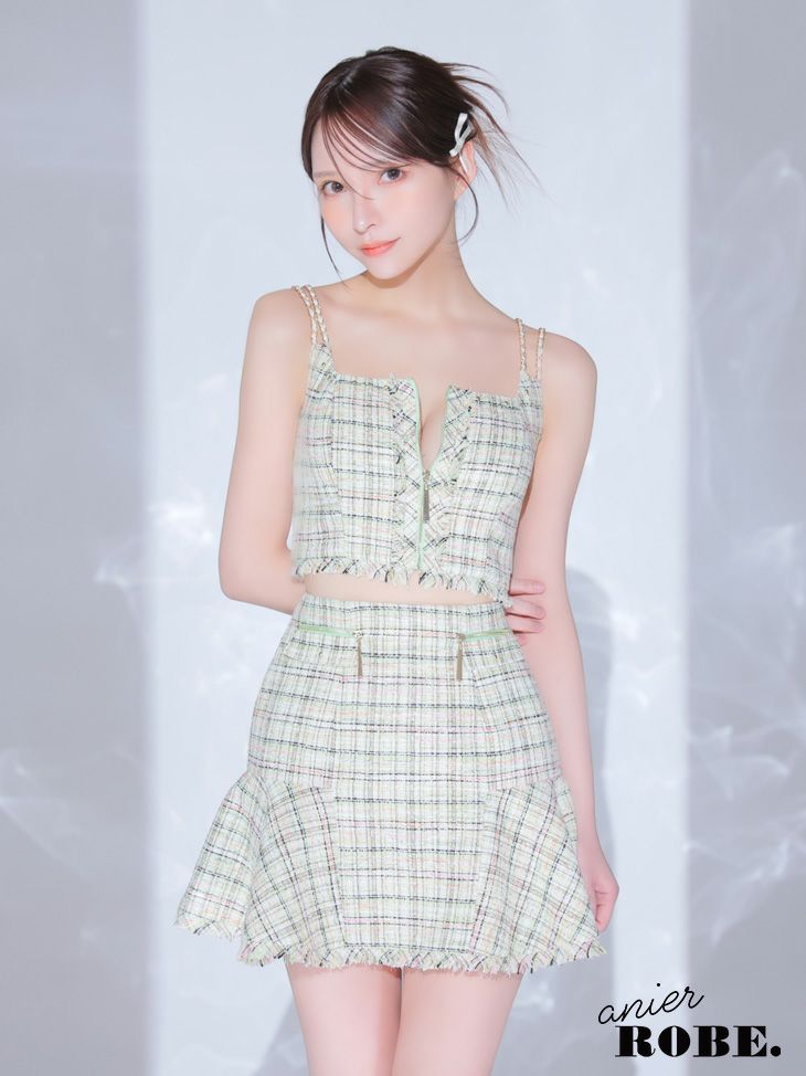 ROBE de FLEURS anier.ROBE ローブドフルール アニエルローブ ブルー setup cami check tweed dress fm-anier4040-1