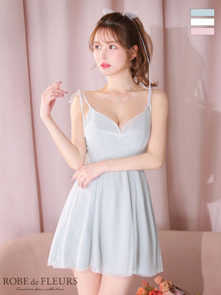 ROBE de FLEURS ローブドフルール ショルダーリボンスプリングツイードプリティミニキャバドレス fm3721-c