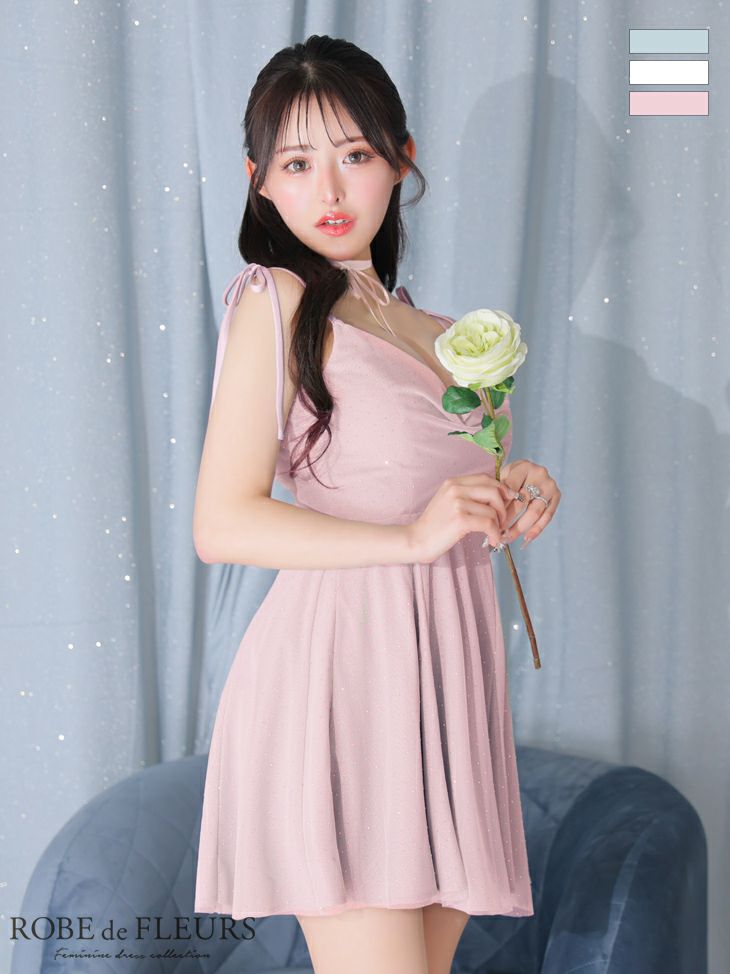 ROBE de FLEURS ローブドフルール ショルダーリボンスプリングツイードプリティミニキャバドレス fm3721-c