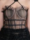 vanityME.couture. バニティミークチュール ドットチュール クロスホルターネック コサージュ付き プリンセス 姫 ロングドレス バースデードレス ブラック vctr-l-2427