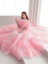 vanityME.couture. バニティミークチュール ローズモチーフショール 立体フラワーモチーフ ボリュームチュール プリンセス 姫 ロングドレス バースデードレス ピンク 【ショール取り外し可能】 vctr-l-2430