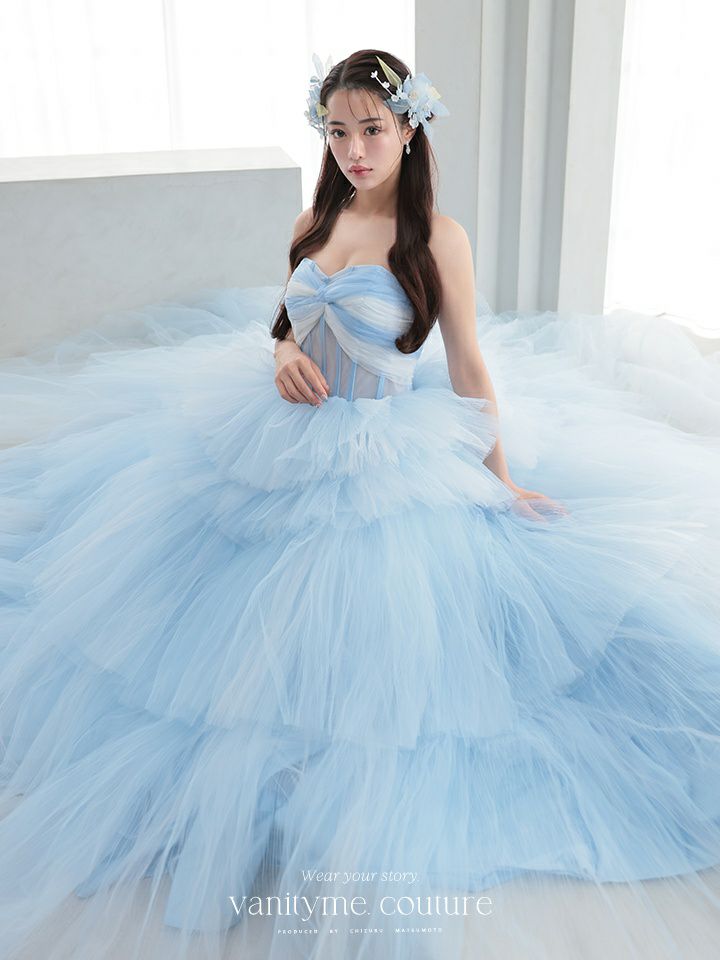 vanityME.couture. バニティミークチュール 4段チュールスカート バイカラー プリンセス 姫 ロングドレス バースデードレス ブルー vctr-t-2420-2vanityME.couture. バニティミークチュール 4段チュールスカート バイカラー プリンセス 姫 ロングドレス バースデードレス ブルー vctr-t-2420-2