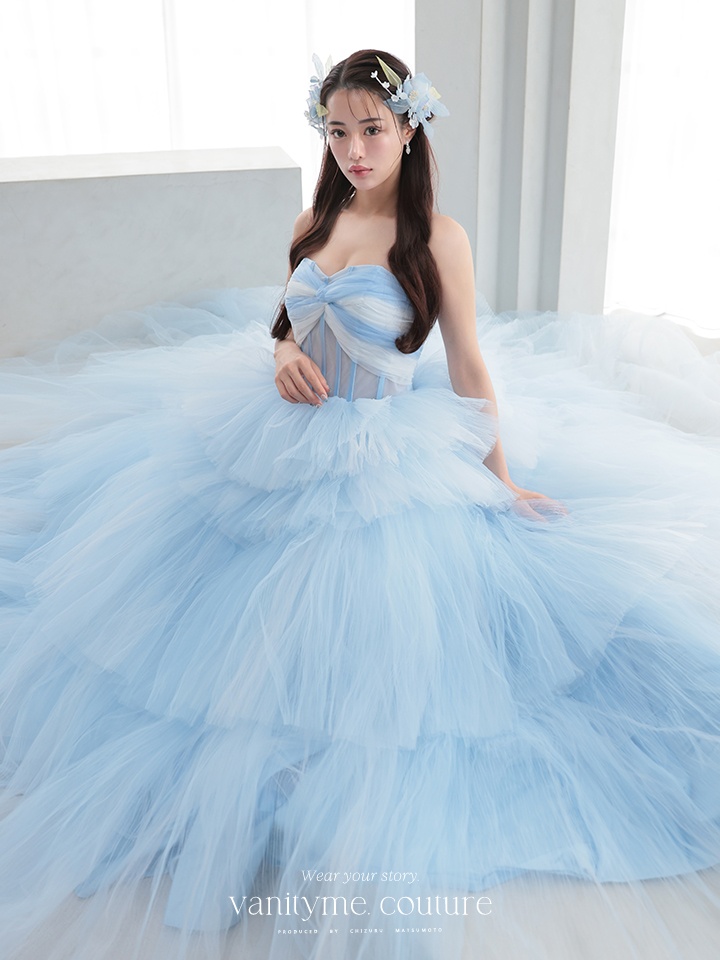 vanityME.couture. バニティミークチュール 4段チュールスカート バイカラー プリンセス 姫 ロングドレス バースデードレス ブルー vctr-t-2420-2vanityME.couture. バニティミークチュール 4段チュールスカート バイカラー プリンセス 姫 ロングドレス バースデードレス ブルー vctr-t-2420-2