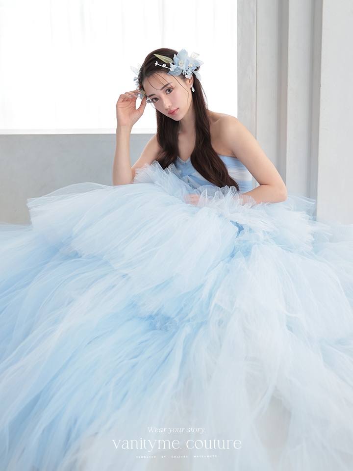 vanityME.couture. バニティミークチュール 4段チュールスカート バイカラー プリンセス 姫 ロングドレス バースデードレス ブルー vctr-t-2420-2