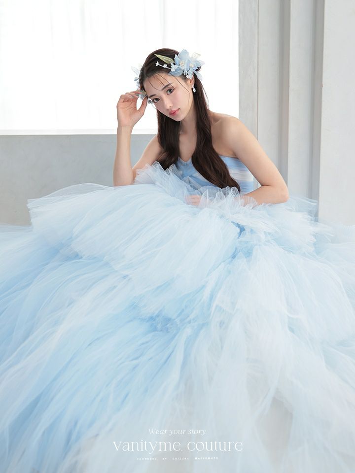 vanityME.couture. バニティミークチュール 4段チュールスカート バイカラー プリンセス 姫 ロングドレス バースデードレス ブルー vctr-t-2420-2