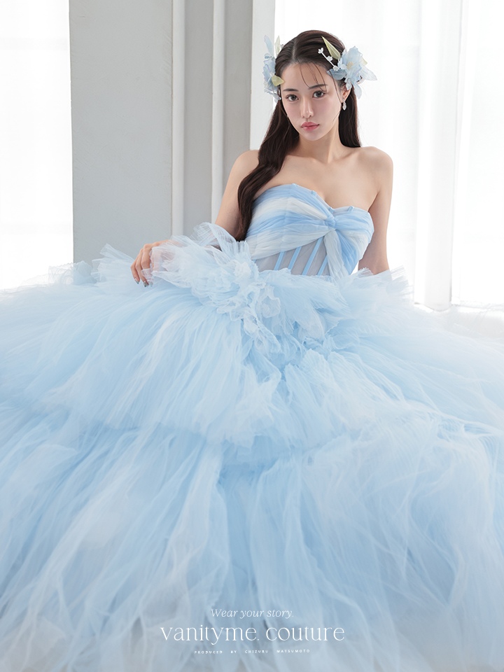 vanityME.couture. バニティミークチュール 4段チュールスカート バイカラー プリンセス 姫 ロングドレス バースデードレス ブルー vctr-t-2420-2