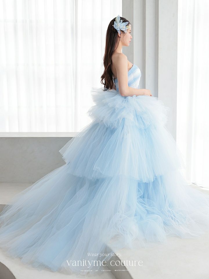 vanityME.couture. バニティミークチュール 4段チュールスカート バイカラー プリンセス 姫 ロングドレス バースデードレス ブルー vctr-t-2420-2