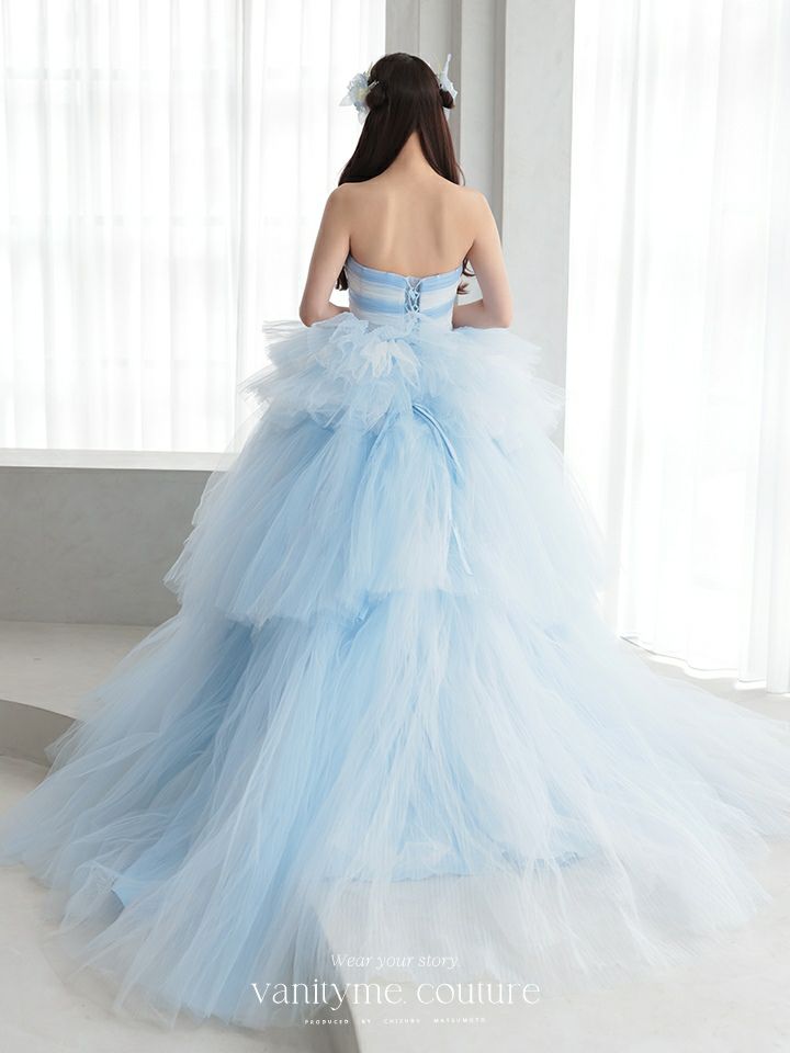 vanityME.couture. バニティミークチュール 4段チュールスカート バイカラー プリンセス 姫 ロングドレス バースデードレス ブルー vctr-t-2420-2