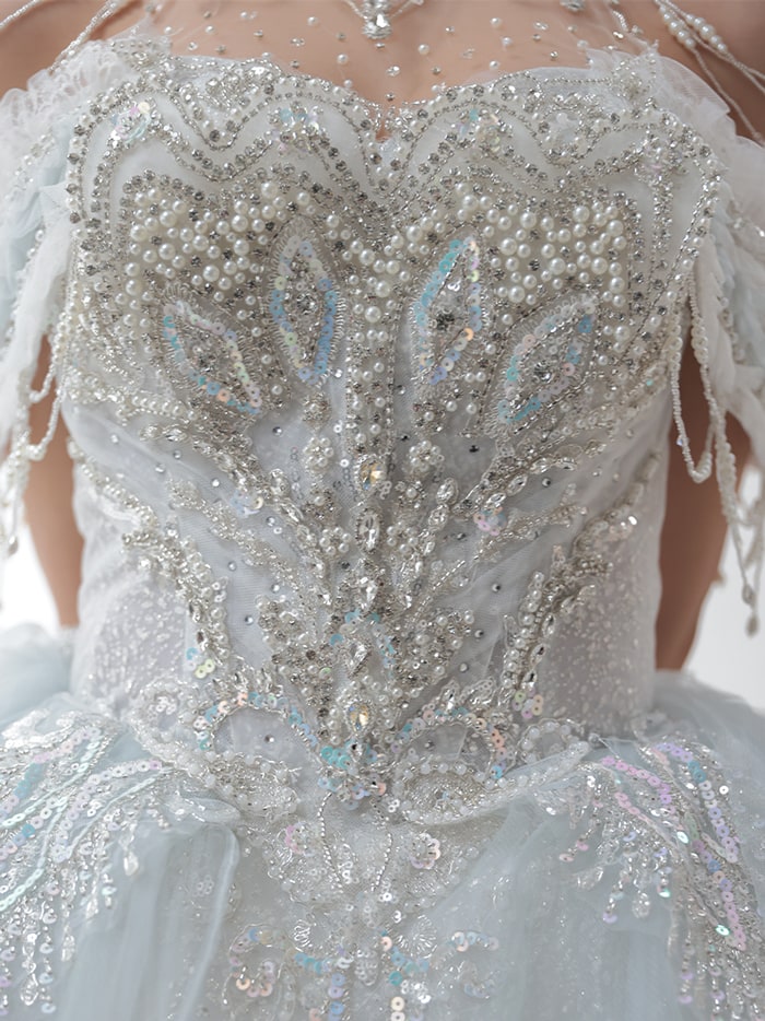 vanityME.couture. バニティミークチュール オフショル ホルターネック シアービジュー シャンデリアビーズ プリンセス 姫 ウエディングドレス ロングドレス ホワイト vctr-t-2422