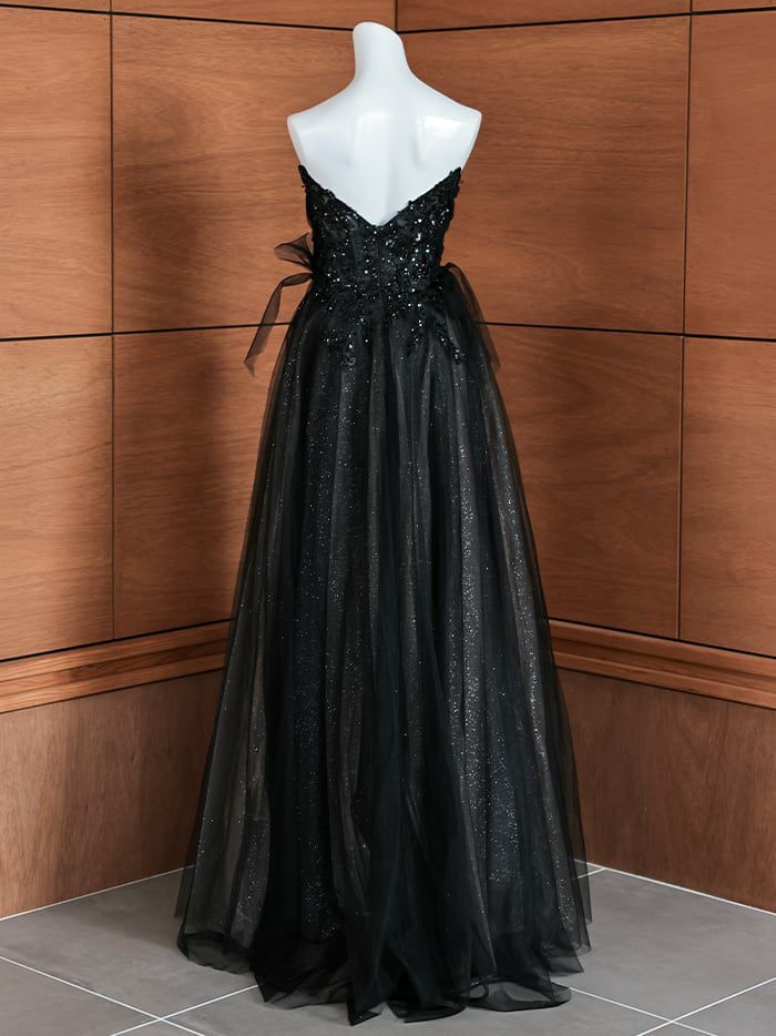 vanityME.couture. バニティミークチュール ロングスリーブ オフショル スパンコール刺繍 スリット入り プリンセス 姫 ロングドレス バースデードレス ブラック 【袖取り外し可能】 vctr-l-2432