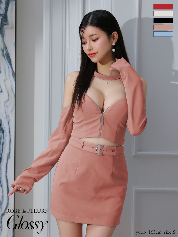 Glossy ローブドフルールグロッシー 2way♥ホルターリボンネックオフショルダーセットアップミニキャバドレス gl3171-c