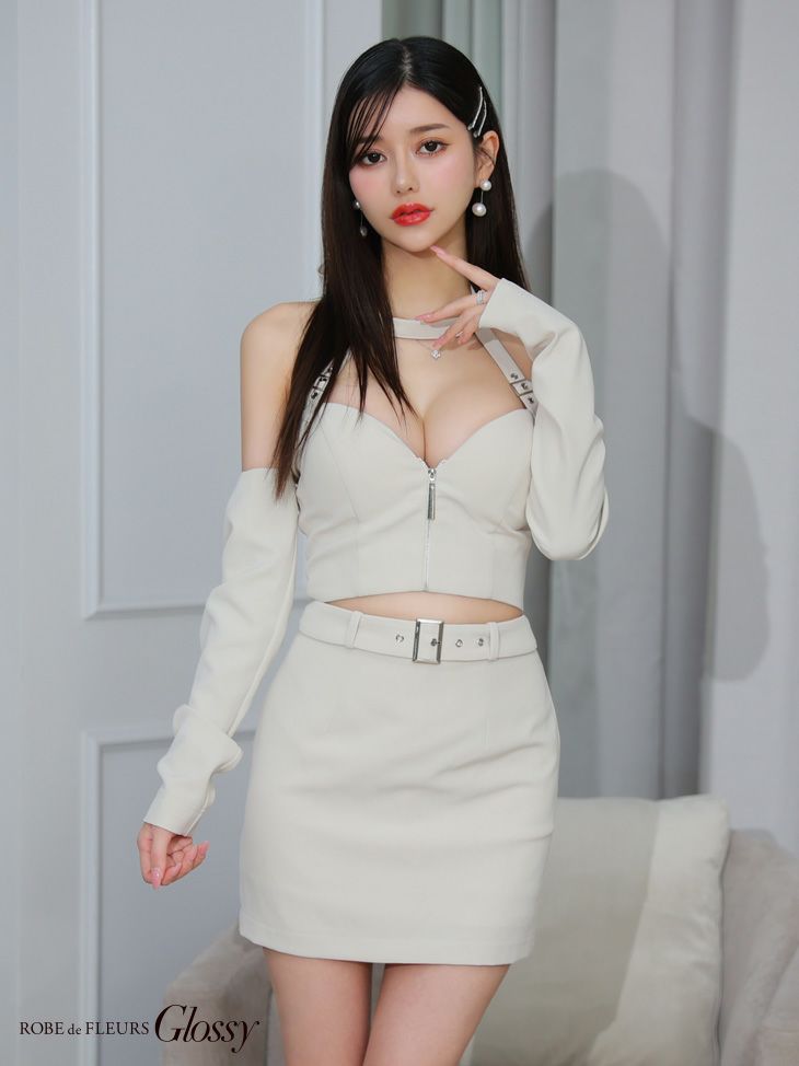 Glossy ローブドフルールグロッシー 2way♥ホルターリボンネックオフショルダーセットアップミニキャバドレス gl3171-c