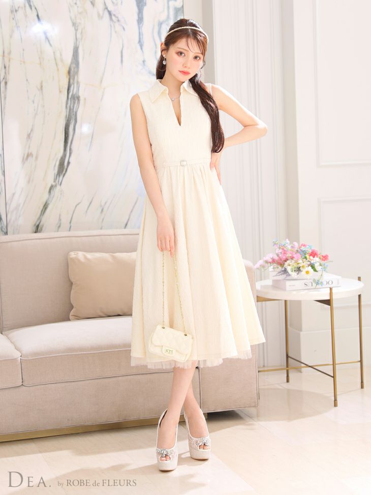 DEA. ディア バイ ローブドフルール 襟付きノースリーブボリュームフレアミディキャバドレス de3250-c