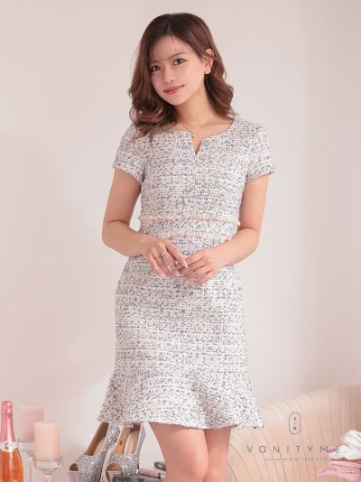 vanityME.onep 半袖 ミックスツイード ウエスト切替 マーメイド