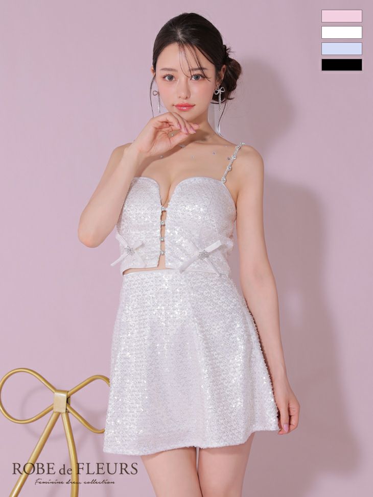 ROBE de FLEURS ローブドフルール サイドミニリボンスパンコールグロウセットアップキャバドレス fm3737-c