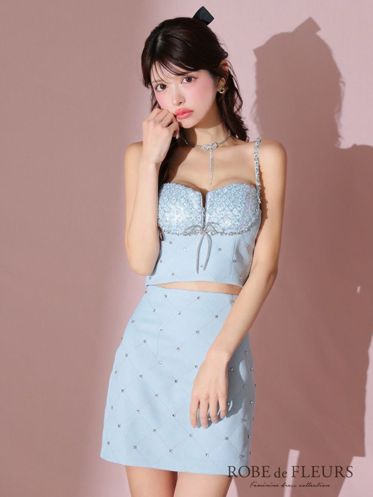 ROBE de FLEURS ローブドフルール ビジューリボンラインスパークセットアップキャバドレス fm3738-c