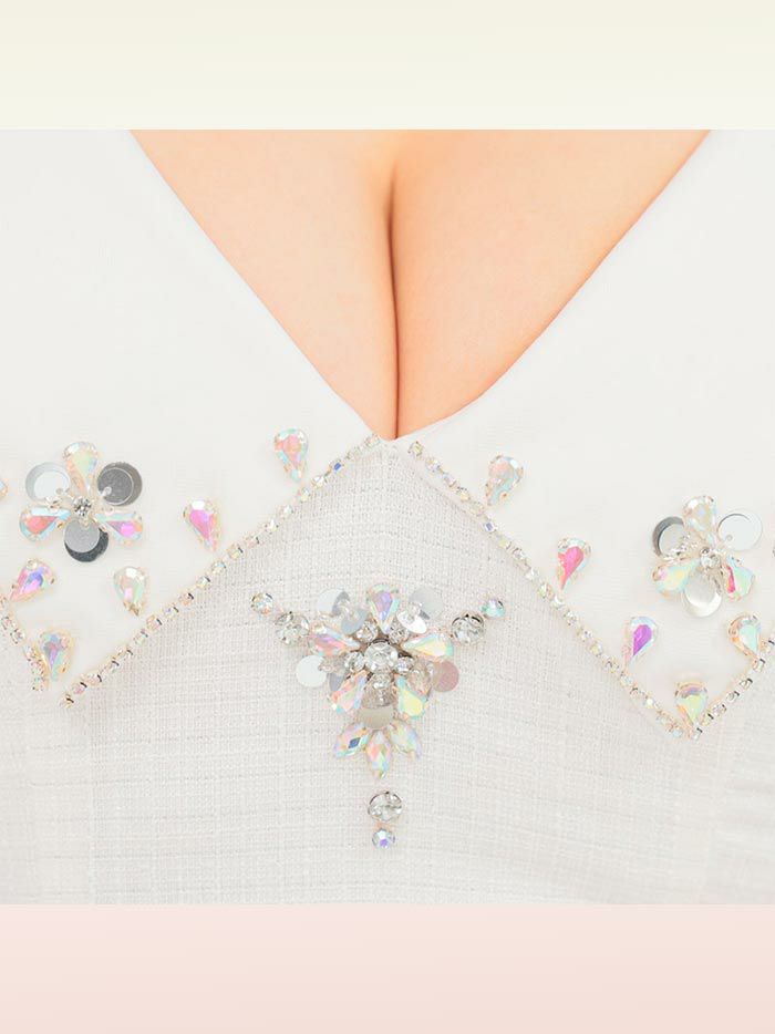 PURESS ピュアレス ビックカラーフラワービジューツイードマイクロフレアミニドレス イエロー ps302414-1