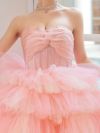 vanityME.couture. バニティミークチュール 4段チュールスカート リボンショール付き パステルカラー プリンセス 姫 ロングドレス ピンク vctr-t-2458