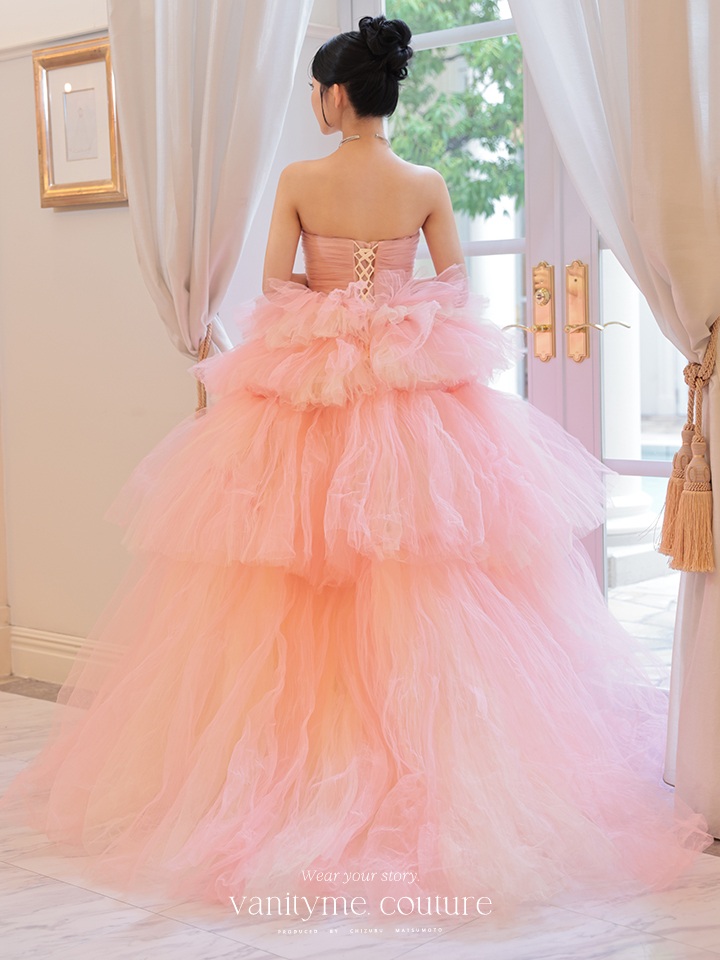 vanityME.couture. バニティミークチュール 4段チュールスカート リボンショール付き パステルカラー プリンセス 姫 ロングドレス ピンク vctr-t-2458